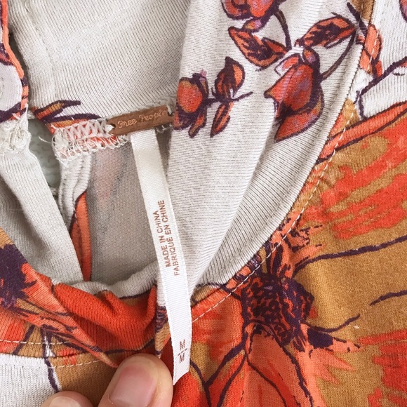 Free People •Orange Floral Mock Neck Chocolate Top - Picture 5 of 8